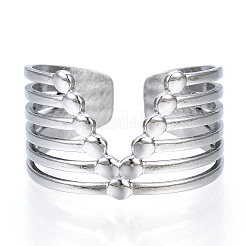 Non-Tarnish 304 Stainless Steel Initial Letter V Open Cuff Ring&nbsp;LS-RJEW-N040-05
