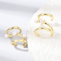 Brass ABS Plastic Pearl Cuff Earrings for Women&nbsp;PL-CBA43D6-02G
