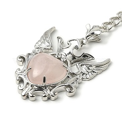 Natural Rose Quartz Heart with Wing Pendant Keychain&nbsp;G-Z033-04P-02