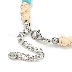 Evil Eye 304 Stainless Steel & Two Tone Synthetic Turquoise Round Beaded Bracelets for Women&nbsp;BJEW-G717-08P