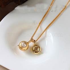 Brass Pave Clear Cubic Zirconia Double Round Ball Pendant Necklaces for Women&nbsp;WG4A742-01