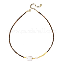 Rectangle Natural Baroque Keshi Pearl and Faceted Round Natural Mixed Stone Beaded Necklaces for Women&nbsp;NJEW-JN06682