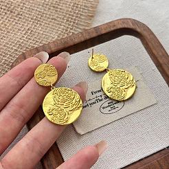 Flat Round with Rose Pattern Brass Stud Dangle Earrings&nbsp;FS-WGFCD7A-01