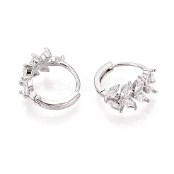 Brass Micro Pave Cubic Zirconia Leaf Hoop Earrings&nbsp;EJEW-T048-41B-P