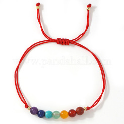 7 Chakra Round Gemstone Braided Bead Adjustable Nylon Cord Bracelets for Daily Wear&nbsp;QK8990