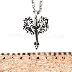 201 Stainless Steel Double Dragon Cross Sword Pendant Twisted Chain Necklaces for Men&nbsp;NJEW-S440-02AS