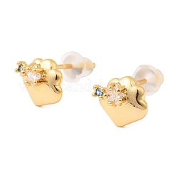 Brass Micro Pave Clear Cubic Zirconia Heart Stud Earrings&nbsp;EJEW-C158-12G