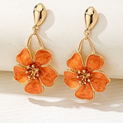 Flower Iron & Enamel Dangle Stud Earrings&nbsp;FS-WG46819-01