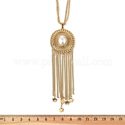 Bohemian 304 Stainless Steel & Imitation Pearl Oval Tassel Pendant Necklaces for Women&nbsp;NJEW-Z061-11G