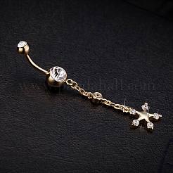 Piercing Jewelry Real 18K Gold Plated Brass Rhinestone Star Navel Ring Belly Rings&nbsp;AJEW-EE0001-69