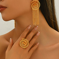 Vintage Alloy Hollowed Sea Shell Shaped Rings & Tassel Earrings Set for Women&nbsp;LS-GH2970