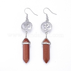 Pointed Bullet Natural & Synthetic Mixed Gemstone Dangle Earrings&nbsp;EJEW-K084-D
