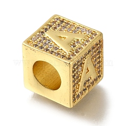 Brass Cubic Zirconia Cube European Beads&nbsp;KK-Q818-01A-G