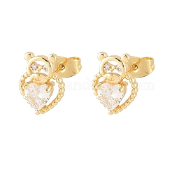 Heart Brass Micro Pave Clear Cubic Zirconia Stud Earrings&nbsp;EJEW-C172-02G