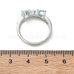 Adjustable Bowknot Shape Brass & Light Blue Cubic Zirconia Finger Rings&nbsp;CU-CBA7E55-07P