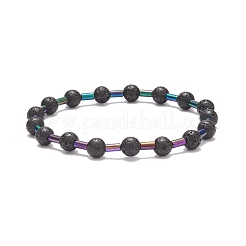 Natural Lava Rock Round & Glass Column Beaded Stretch Bracelet&nbsp;BJEW-JB08623