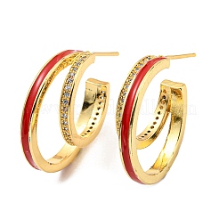 Enamel Round Stud Earrings with Cubic Zirconia&nbsp;KK-C026-10G