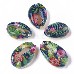 Printed Natural Cowrie Shell Beads&nbsp;X-SSHEL-R047-01-C02