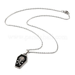 Halloween Theme 304 Stainless Steel Black Enamel Coffin with Skull Pendant Necklaces for Men&nbsp;NJEW-Z090-01P