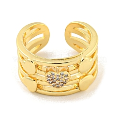 Brass Micro Pave Clear Cubic Zirconia Heart Open Cuff Ring for Women&nbsp;LS-RJEW-M173-09A-G
