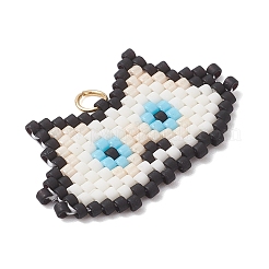 Handmade Glass Seed Beaded Cat Head Shape Pendants&nbsp;PALLOY-MZ00933-05
