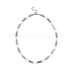 Natural Shell Heart & Green Aventurine Bamboo Beaded Necklace&nbsp;NJEW-TA00123