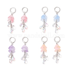 4 Pairs 4 Colors Stainless Steel Glass Flower with Teardrop Leverback Earrings&nbsp;EJEW-TA00704