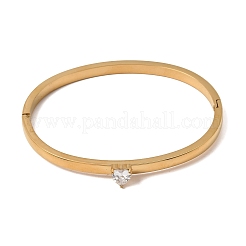 304 Stainless Steel Pave Clear Cubic Zirconia Heart Hinged Cuff Bangles for Women&nbsp;SA-CBAC920-17G