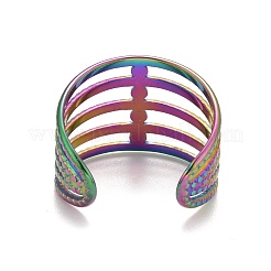 Rainbow Color Ion Plating(IP) 304 Stainless Steel Chunky Open Cuff Ring for Women&nbsp;RJEW-A005-35MC