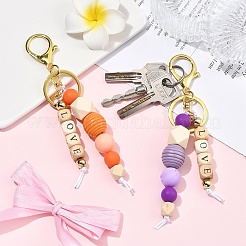 ABS Plastic & Wood & Silicone Keychain&nbsp;KEYC-YW00253-01