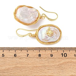Oval with Insects Brass Baroque Pearl Dangle Earrings&nbsp;EJEW-Q043-03G