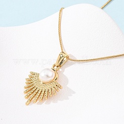 304 Stainless Steel & Acrylic Imitation Pearl Fan Pendant Snak Chain Necklaces for Women&nbsp;NJEW-F354-03G