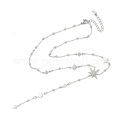 304 Stainless Steel Micro Pave Clear Star Pendant Long Tassel Y Necklaces for Women&nbsp;NJEW-C119-02P