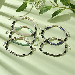 Column Mixed Gemstone & 4mm Round Natural Lava Rock & Electroplate Non-magnetic Synthetic Hematite Braided Bead Bracelets&nbsp;BJEW-JB10328