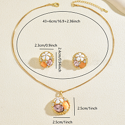 Flat Round with Flower Alloy & Plastic Stud Earrings & Pendant Necklaces Sets for Women&nbsp;BS1463