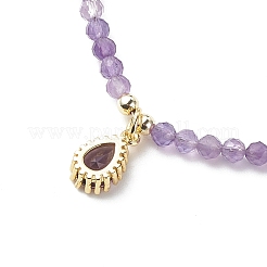 Cubic Zirconia Teardrop Pendant Necklace with Natural Amethyst Beaded Chains&nbsp;NJEW-JN04121-02
