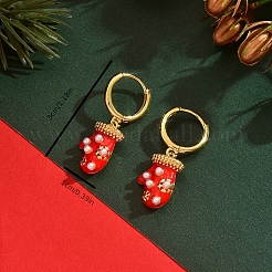 Snowflake with Christmas Gloves Brass Enamel Hoop Earrings&nbsp;QN1385