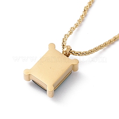 Fern Green Rhinestone Rectangle Pendant Necklace with Twist Rope Chains&nbsp;NJEW-G074-46G