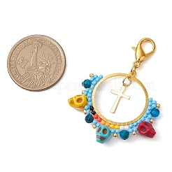 Boho Glass Seed & Skull Synthetic Turquoise Pendant Decoration&nbsp;HJEW-MZ00114
