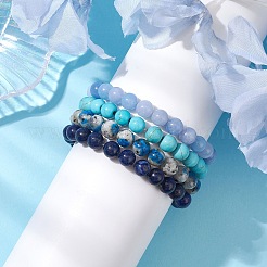 4Pcs Constellation 8mm Round Natural Lapis Lazuli & Dyed White Jade&nbsp;BJEW-JB10641