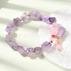Raw Rough Natural Amethyst Nuggets Charm Beaded Stretch Bracelets for Women&nbsp;GG-CBA2C9C-09
