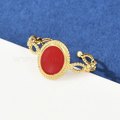 Oval 304 Stainless Steel Enamel Cuff Rings for Women&nbsp;RJEW-G355-01G
