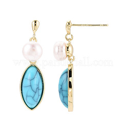 Brass Natural Pearl Dangle Stud Earrings&nbsp;PEAR-N020-08D