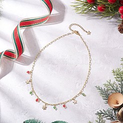 Christmas Brass Pave Clear Cubic Zirconia Snowflake & 304 Stainless Steel Star and Round Glass Tassel Brass Paperclip Chain Bib Necklaces&nbsp;NJEW-JN05504