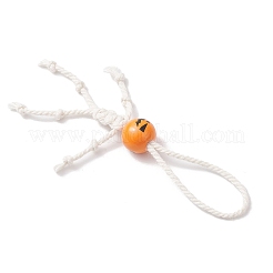 Halloween Wood Pumpkin Macrame Cotton Cord Beaded Pendant Decorations&nbsp;HJEW-JM03904