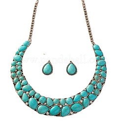 Teardrop Synthetic Turquoise Pendant Necklaces & Dangle Earrings Sets&nbsp;FS-WGC94F7-01