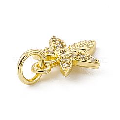 Brass Micro Pave Clear Cubic Zirconia Leaf Charms&nbsp;ZIRC-F132-42G