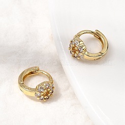 Flat Round Brass Micro Pave Clear Cubic Zirconia Hoop Earrings&nbsp;EJEW-H170-02G