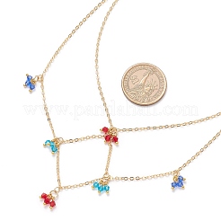 Colorful Imitated Austrian Crystal Bicone Glass Beaded Tassel Brass Cable Chain Double Layer Necklaces&nbsp;NJEW-JN05304