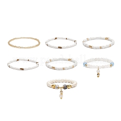 7Pcs 7 Style Natural Dyed Malaysia Jade & Agate & Glass Seed Beaded Stretch Bracelets Set&nbsp;BJEW-JB08892-02